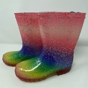 Wonder Nation Children's Rainbow Sparkle Rain Boots Size 11-12 NWT